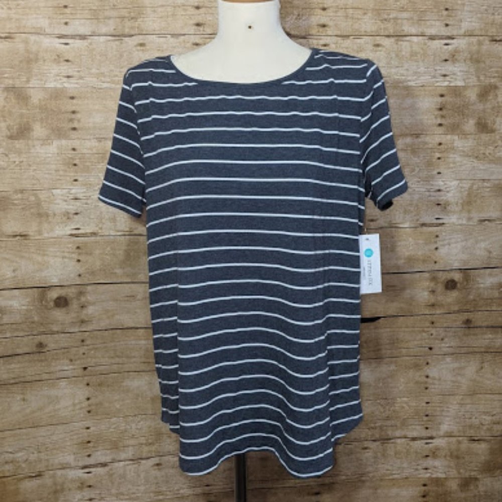 Blue Striped Top with button detail on back